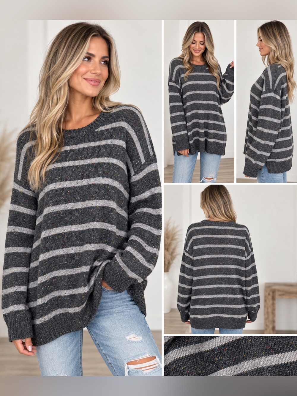 Crown & Ivy Women's Striped Crewneck Long Sleeve Sweater size XXL